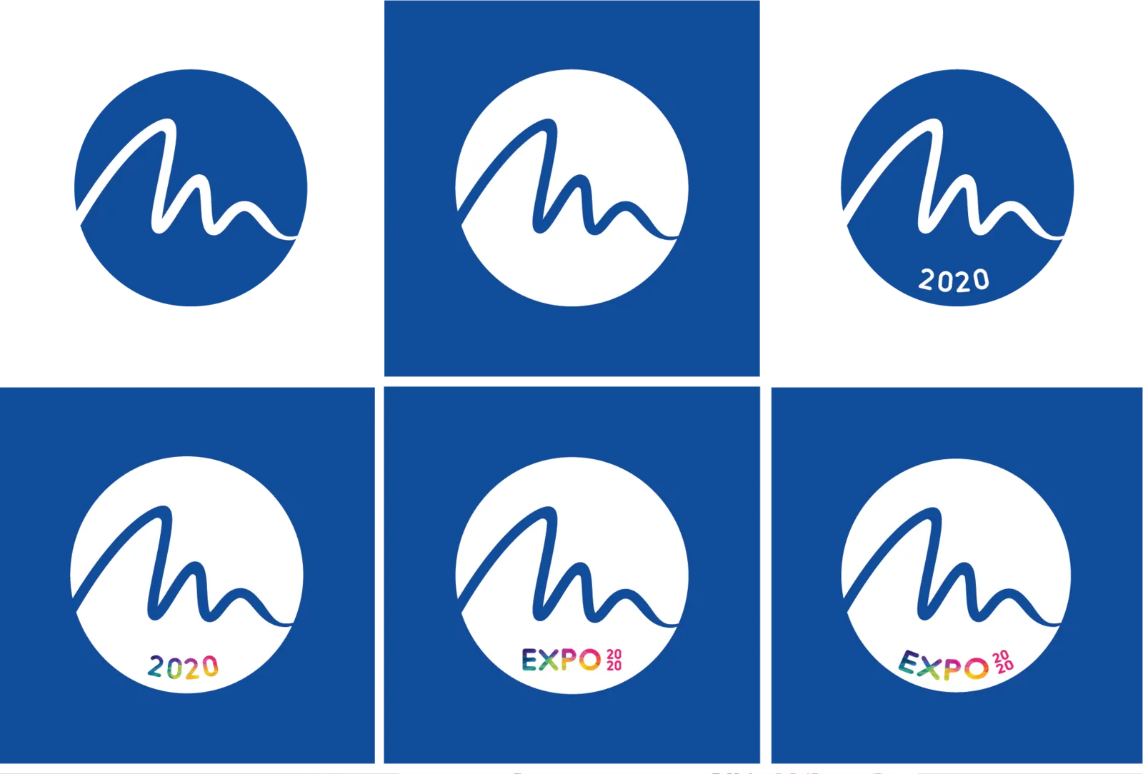 Mediter Expo 2020 icon variations in blue and white